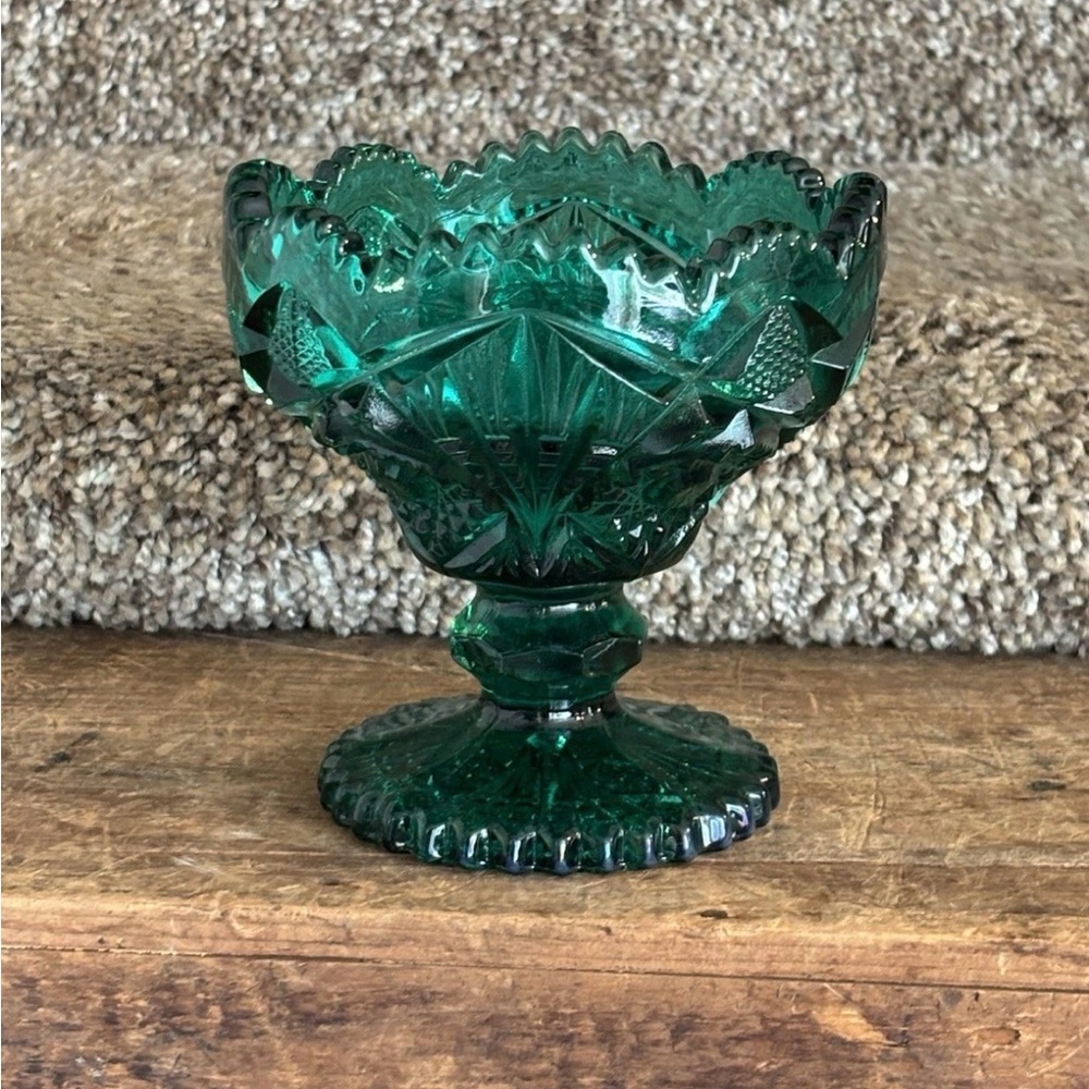 Emerald Green Pressed Glass Pedestal Candy Dish - Home Accents